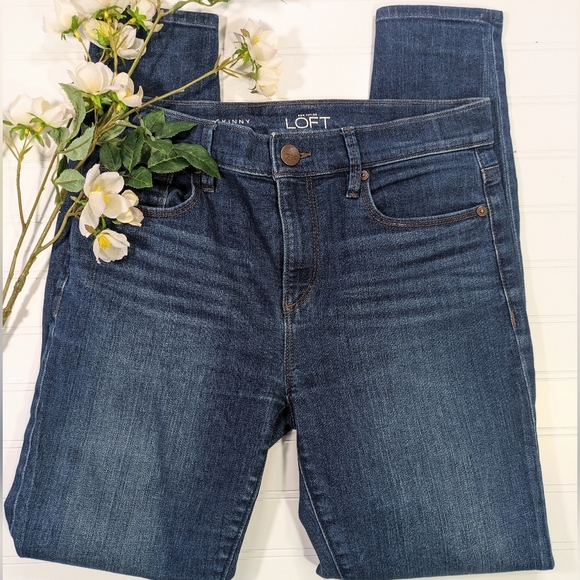 Loft High Rise Modern Slimny Ankle Jeans Dark Wash - Picture 2 of 5